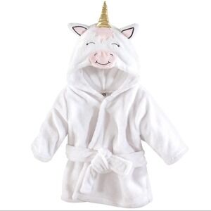 Hudson Baby Unicorn Robe Infant Girl 0-9 Month White Soft Plush Bathrobe Hooded